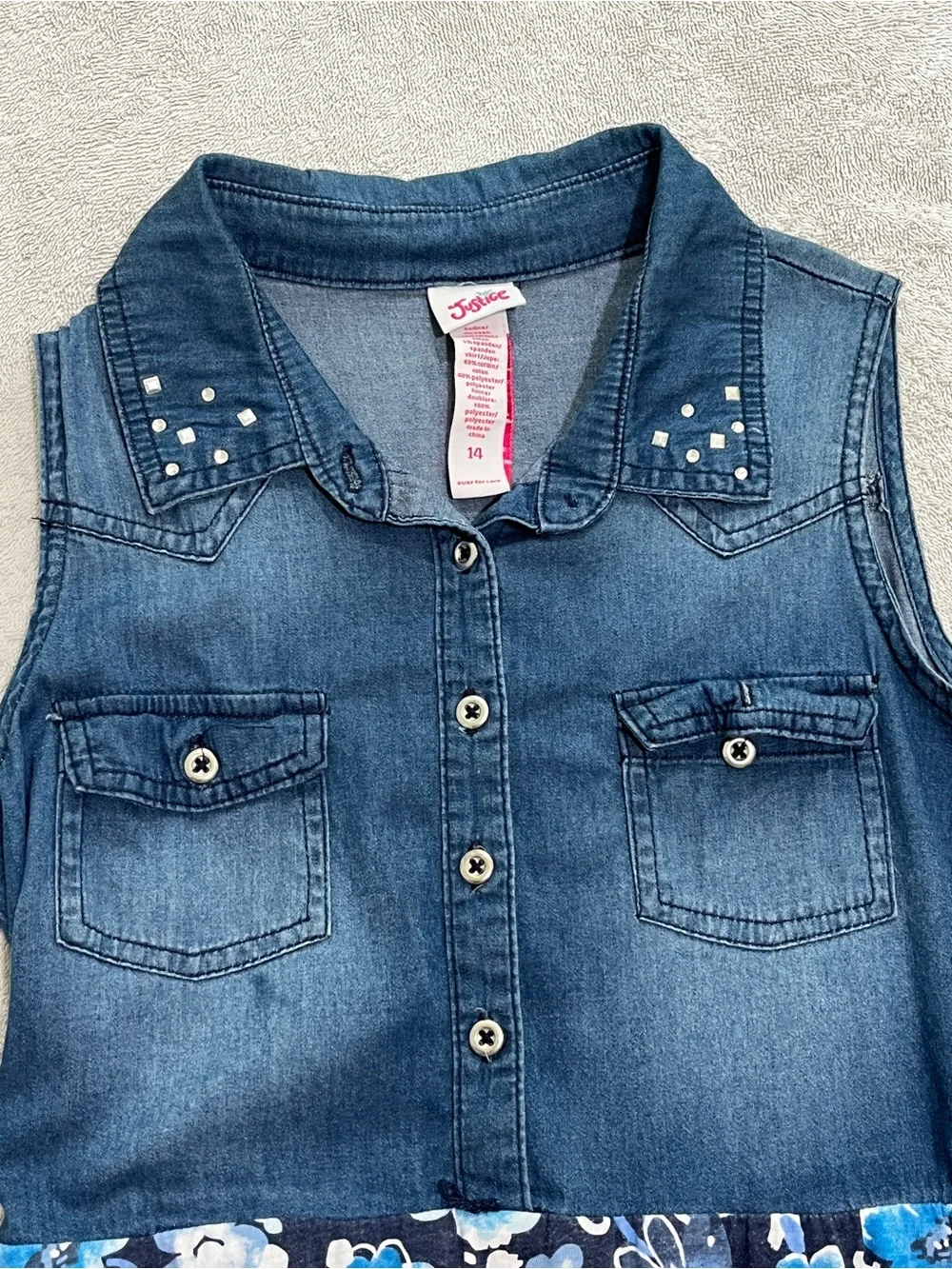 Sleeveless Blue Floral Denim-Top Girls Justice Dress